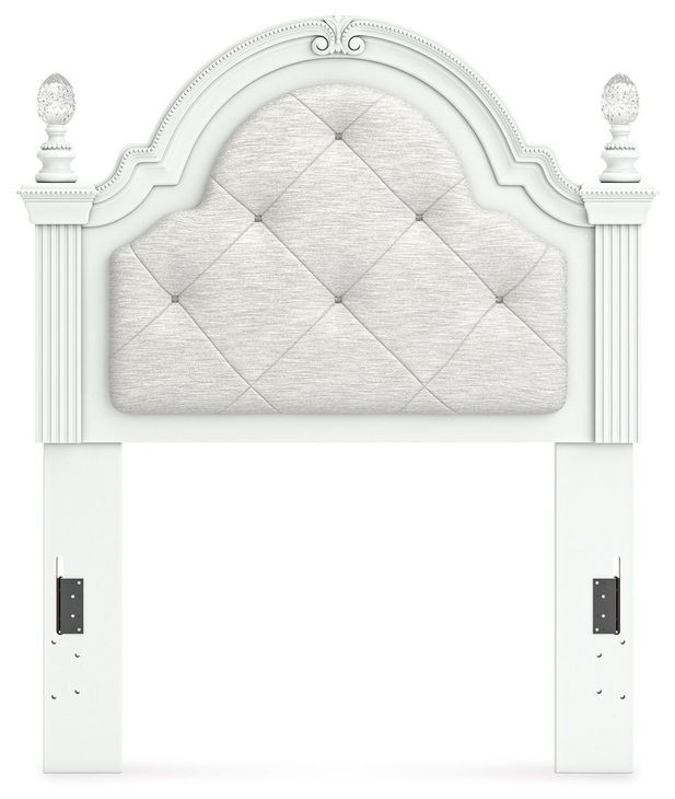 Trindura Matte White and Light Gray Twin Upholstered Panel Headboard with LED