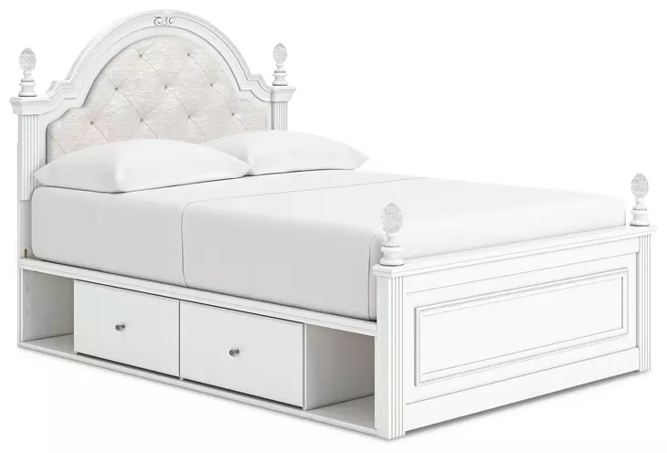 Maylilly Light Gray and White Full Upholstered Storage Panel Bed with LED