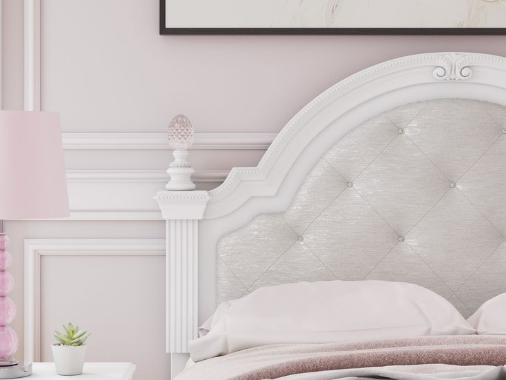 Trindura Light Gray and White Full Upholstered Storage Panel Bed with LED