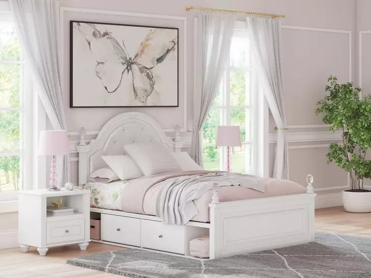 Maylilly Light Gray Full Upholstered Storage Panel Bed with LED