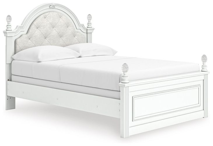 Trindura Light Gray and White Full Upholstered Panel Bed with LED