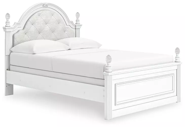 Maylilly Light Gray and White Full Upholstered Panel Bed with LED