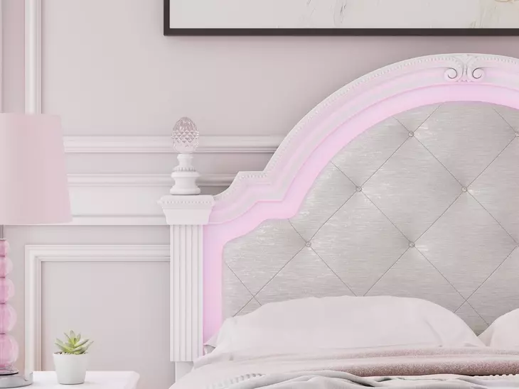 Maylilly White and Gray Full Upholstered Panel Headboard with LED