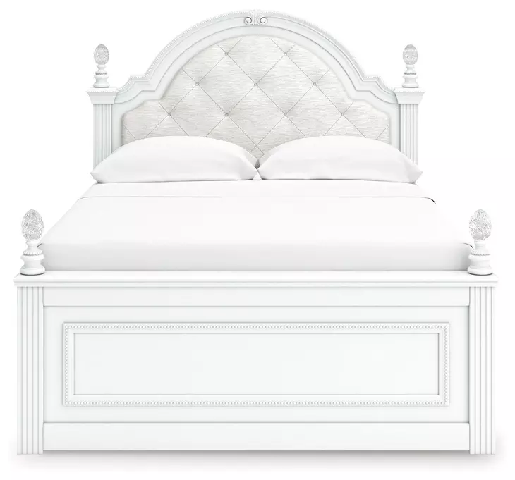 Maylilly Light Gray and White Full Upholstered Panel Bed with LED