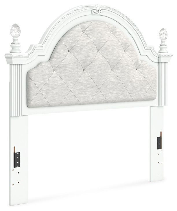 Trindura White and Gray Full Upholstered Panel Headboard with LED