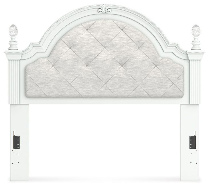 Trindura White and Gray Full Upholstered Panel Headboard with LED