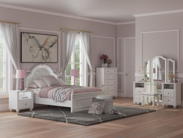 Trindura White Upholstered Vanity Stool