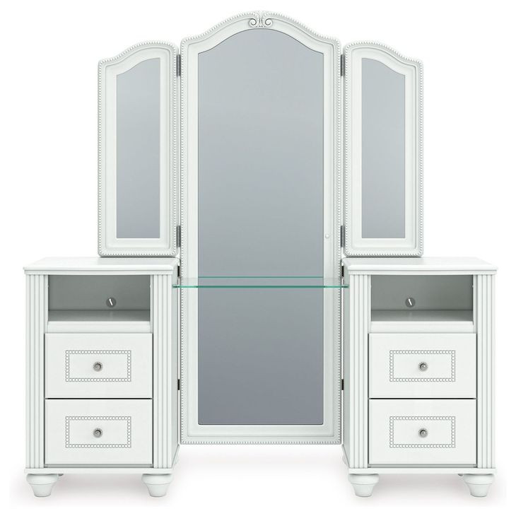Trindura White 4 Drawer Vanity with Mirror and LED