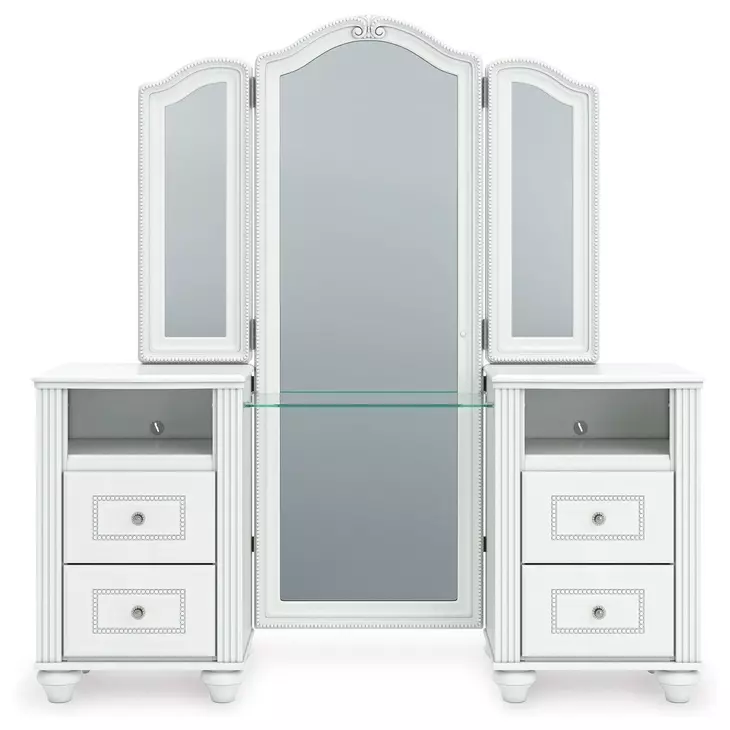Maylilly White 4 Drawer Vanity with Mirror and LED