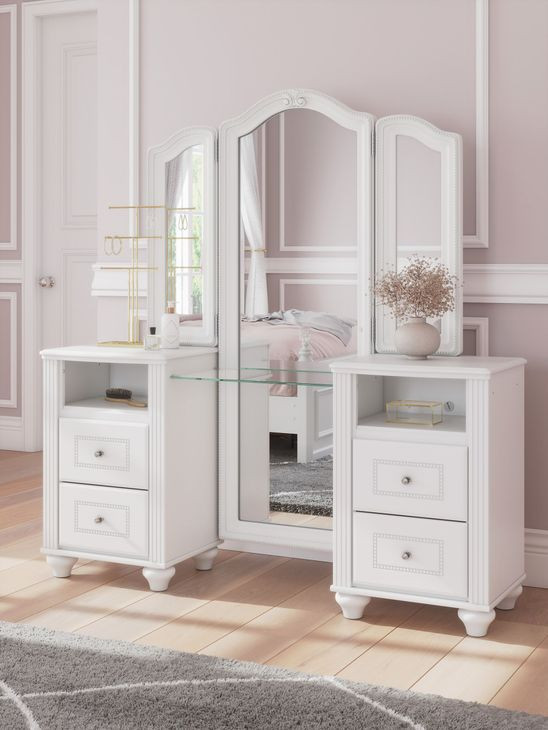 Trindura White 4 Drawer Vanity with Mirror and LED
