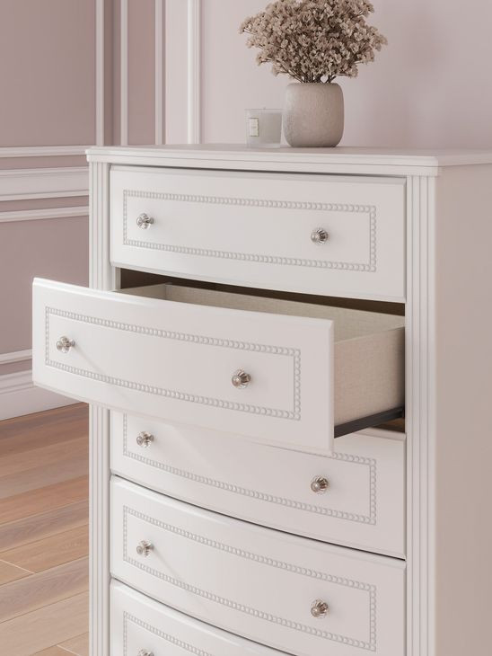 Trindura White 5 Drawer Chest
