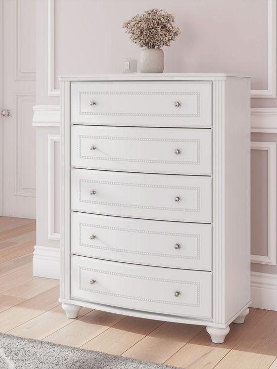 Trindura White 5 Drawer Chest
