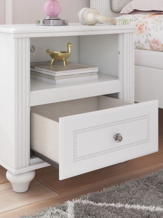 Trindura White 1 Drawer Nightstand with USB Charging and LED