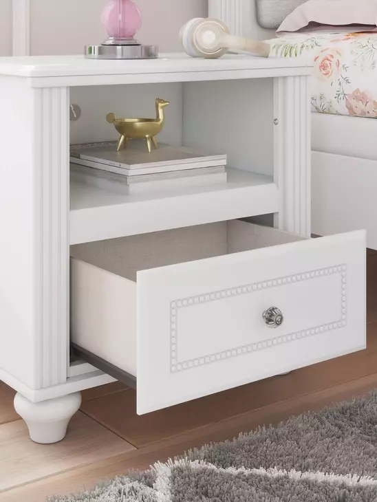 Maylilly White 1 Drawer Nightstand with USB Charging and LED