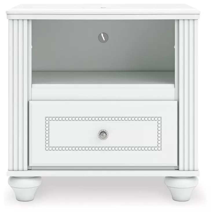 Maylilly White 1 Drawer Nightstand with USB Charging and LED