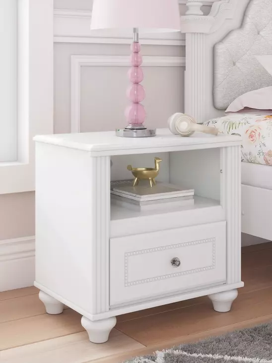 Maylilly White 1 Drawer Nightstand with USB Charging and LED