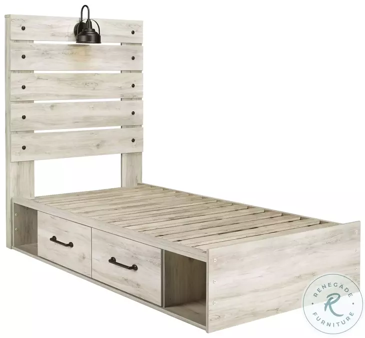 Cambeck Whitewash Twin Panel Bed with One Side Storage From Home