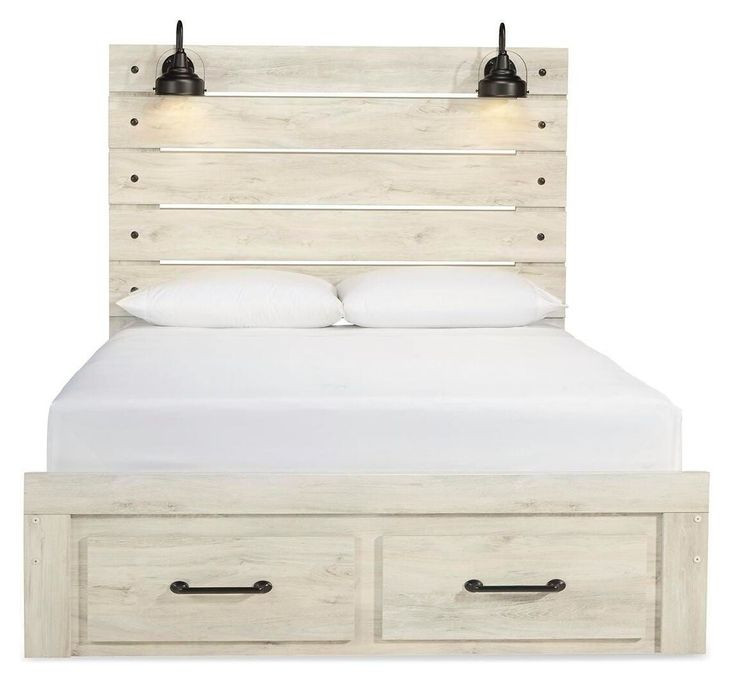 Cambeck Whitewash Queen Storage Panel Bed with USB Charging and LED