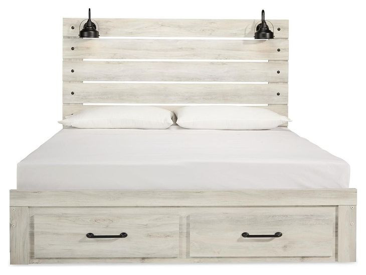 Cambeck Whitewash King Storage Panel Bed with USB Charging and LED