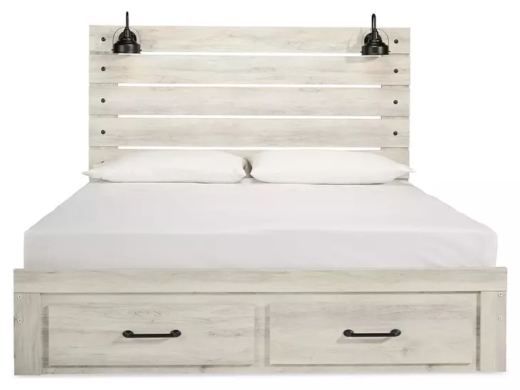 Cambeck Whitewash King Storage Panel Bed with USB Charging and LED