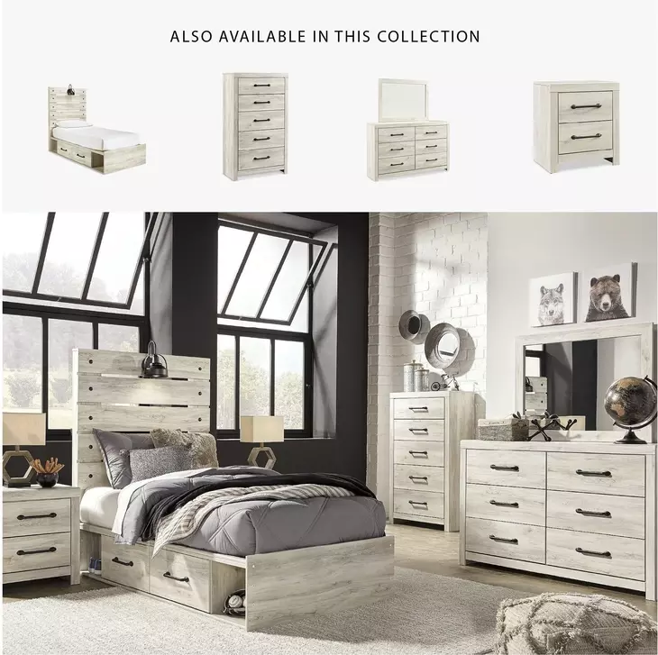Cambeck Whitewash Twin Panel Bed with One Side Storage