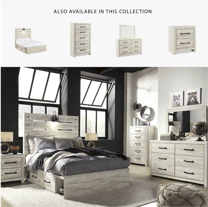 Cambeck Whitewash Full Panel Bed with One Side Storage