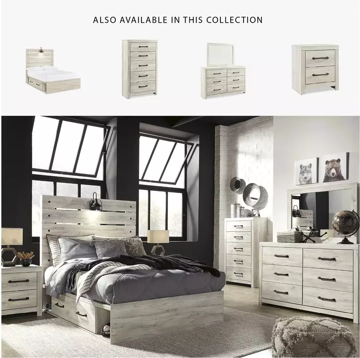 Cambeck Whitewash Full Panel Bed with One Side Storage