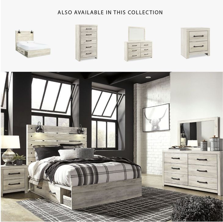 Cambeck Whitewash Queen Panel Bed with One Side Storage