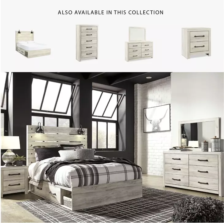 Cambeck Whitewash Queen Panel Bed with One Side Storage