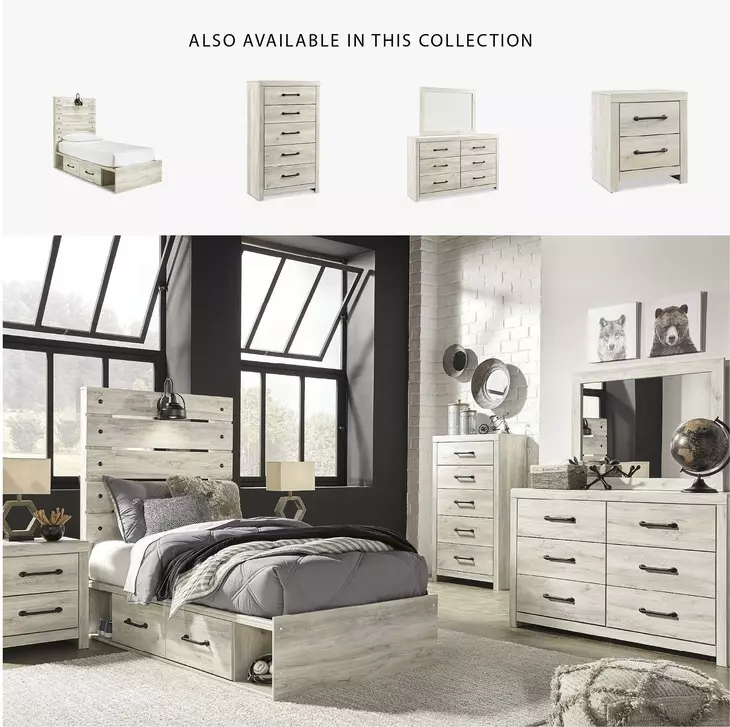 Cambeck Whitewash Twin Panel Bed with Double Under Bed Storage
