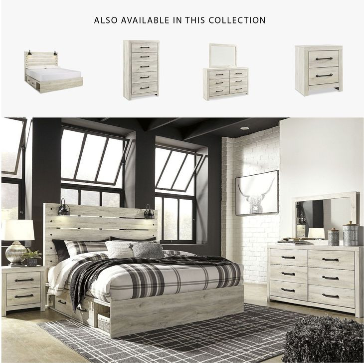 Cambeck Whitewash King Panel Bed with Double Under Bed Storage