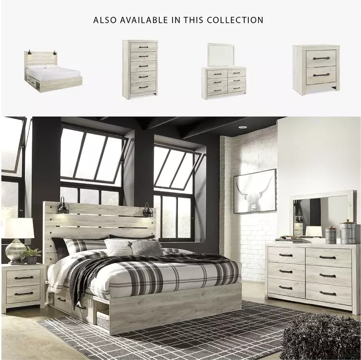 Cambeck Whitewash King Panel Bed with Double Under Bed Storage
