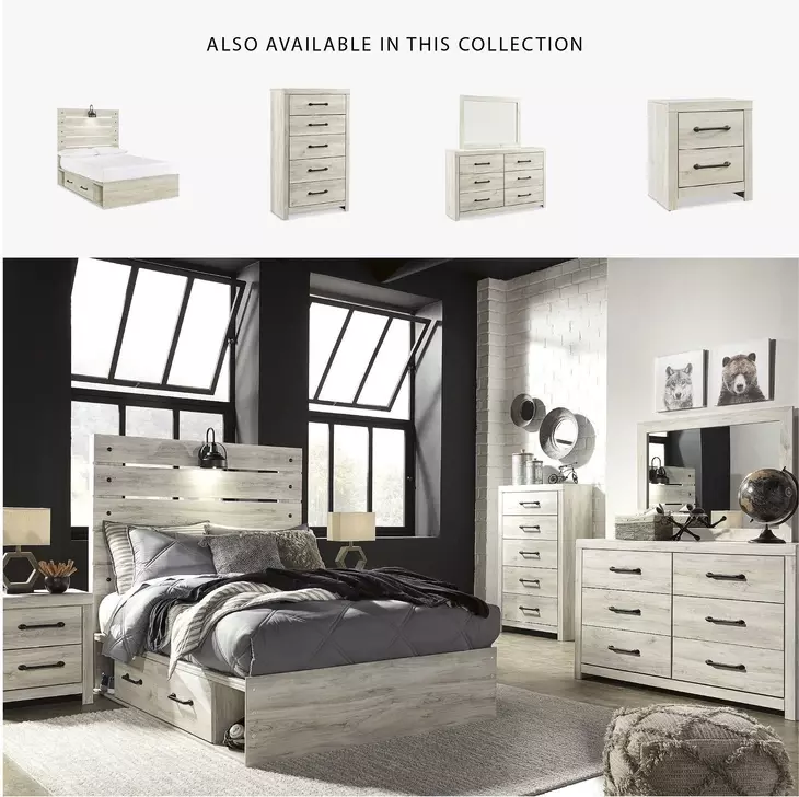 Cambeck Whitewash Full Panel Bed with Double Under Bed Storage