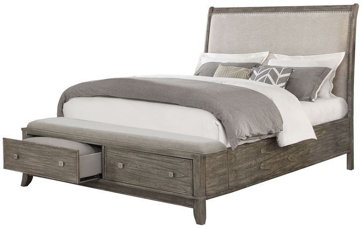 B0193A Gray Upholstered King Panel Storage Bed