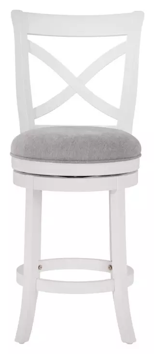 Belmont Gray Upholstered Swivel Bar Stool With White Frame