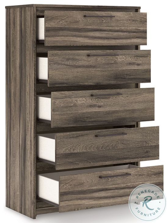 Jusika Brown Storage Panel Bedroom Set with LED and 6 Drawers