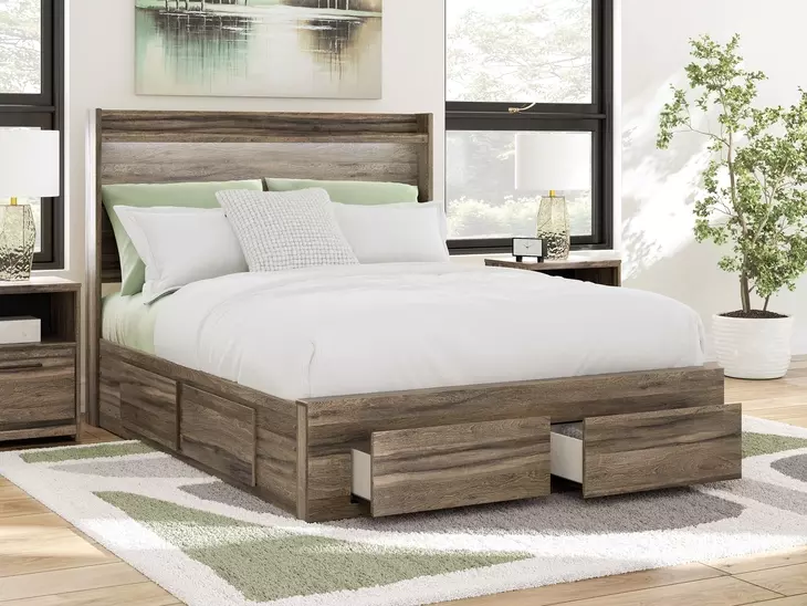 Baystorm Brown Queen Storage Panel Bed with LED