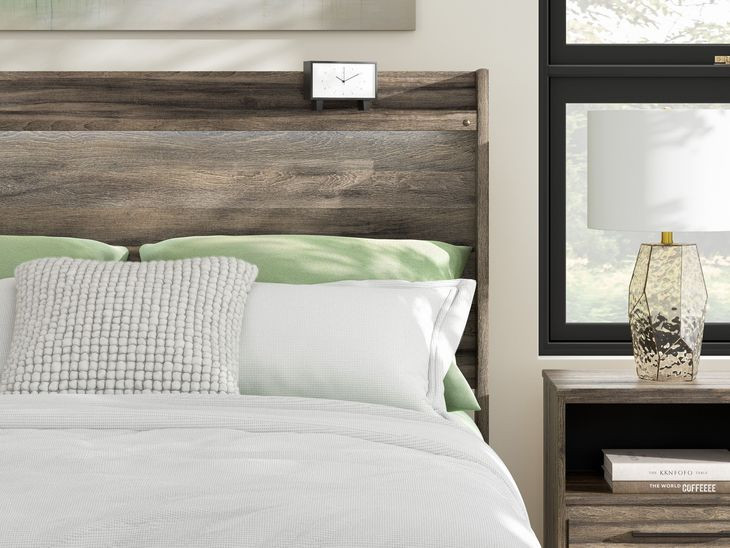 Jusika Brown King Storage Panel Bed with LED and 6 Drawers