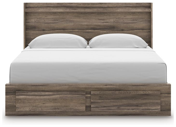 Jusika Brown King Storage Panel Bed with LED and 6 Drawers