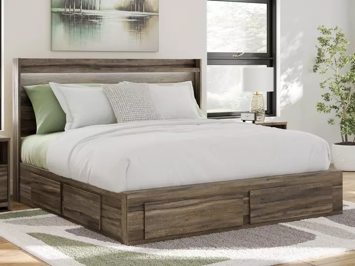 Baystorm Brown King Storage Panel Bed with LED and 6 Drawers
