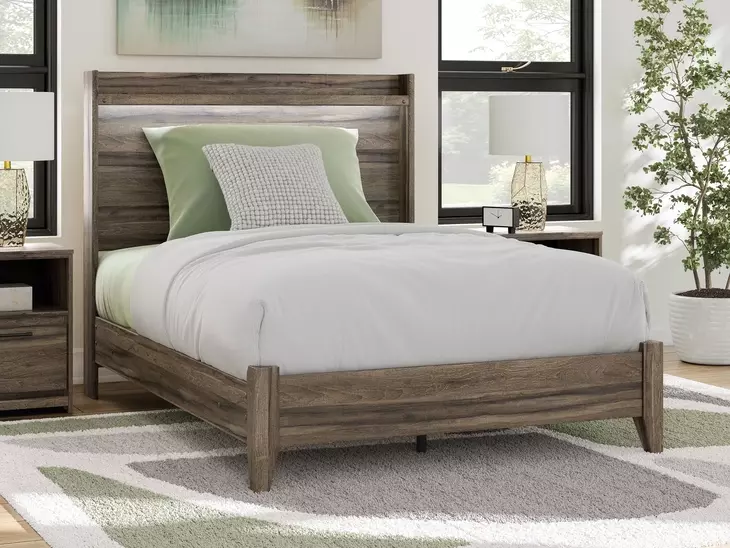 Baystorm Brown Full Storage Panel Bed with LED and 6 Drawers