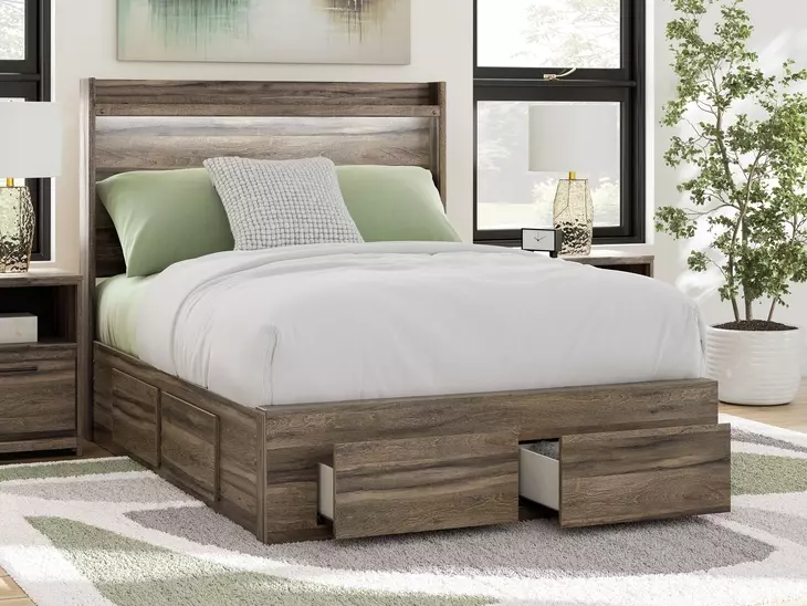 Baystorm Brown Full Storage Panel Bed with LED and 6 Drawers
