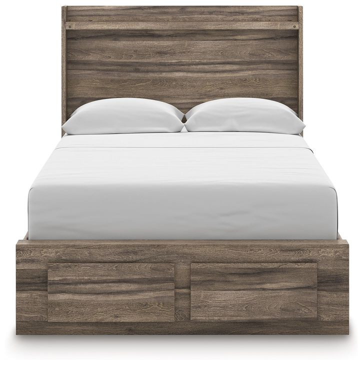 Jusika Brown Full Storage Panel Bed with LED and 6 Drawers