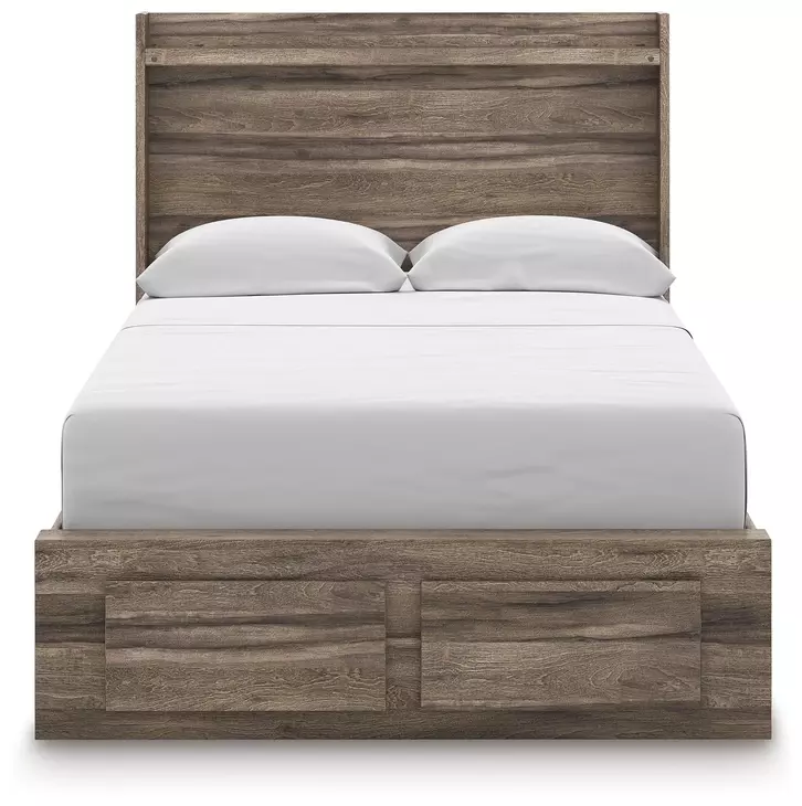 Baystorm Brown Full Storage Panel Bed with LED and 6 Drawers