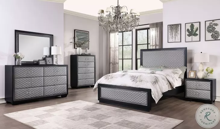 Luxor Black And Gray California King Panel Bed