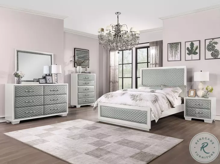 Luxor White And Gray King Panel Bed