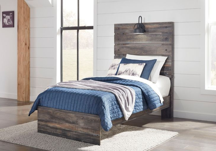 Drystan Brown Rustic Twin Panel Headboard with LED and USB Charging