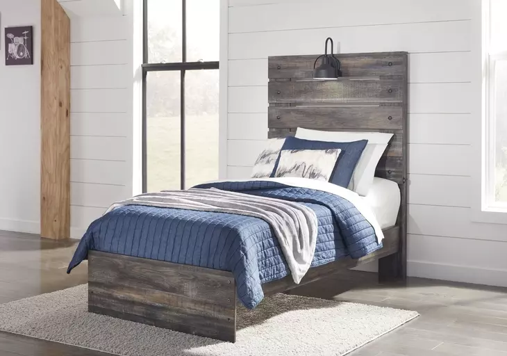 Drystan Brown Rustic Twin Panel Headboard with LED and USB Charging