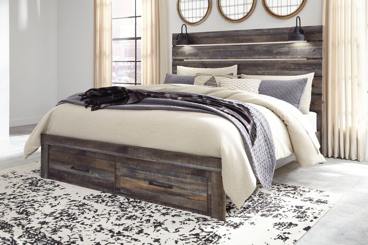 Drystan Brown Rustic King Panel Headboard with LED and USB Charging