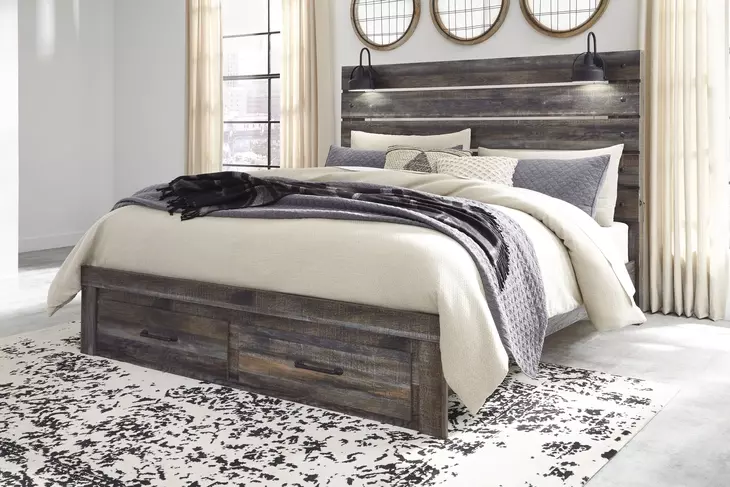 Drystan Brown Rustic King Panel Headboard with LED and USB Charging